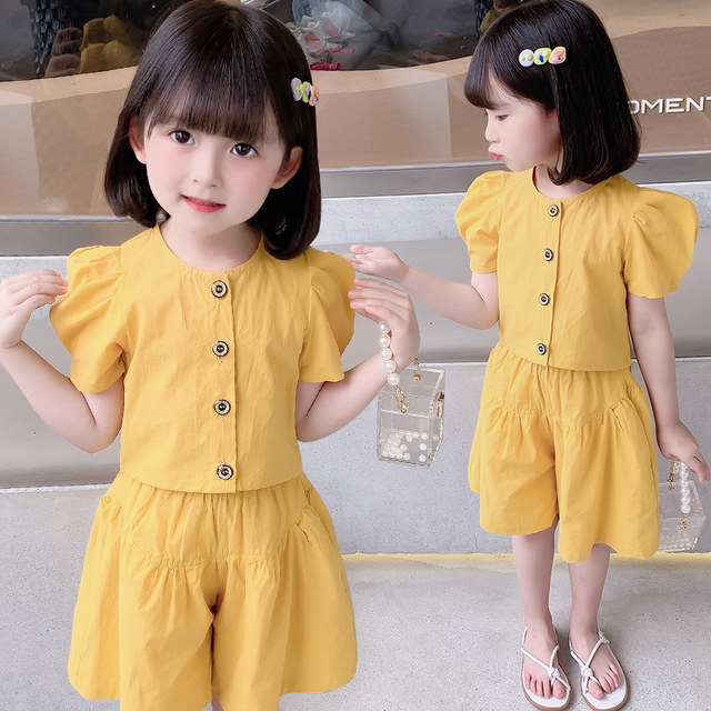 Girls' summer suit 2023 new children's net red foreign style fashionable girl baby summer fried street children's two-piece set