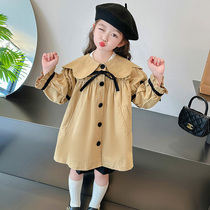 Girls Spring and Autumn Jackets 2024 New Style Baby Girls Fashionable Korean Style Large Lapel Mid-Length Windbreaker Girls Autumn Clothes