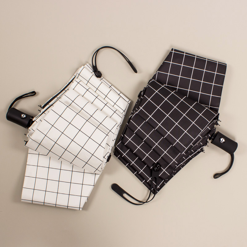 Fully automatic umbrella female clear and rain dual-use umbrella male brief grid ins shading sunshade sun protection against UV