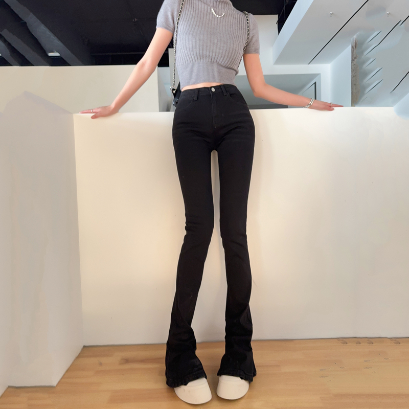 Pants Length 111cm, Summer Ultra-Thin Denim Bootcut Pants for Tall Women, High-Waisted, Tight-Fitting, Flared Pants, Super Stretchy
