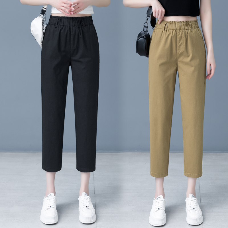 Pure Cotton Cropped Casual Pants for Women, Summer Thin Style 2026 New Elastic High-Waisted Petite Slimming Loose Harem Pants
