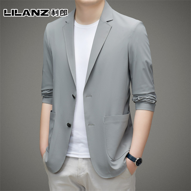 Lilang Ice Silk High Elasticity Sun Protection Jacket for Men, Lightweight Suit for Spring and Summer, High-End Casual Single Suit Jacket