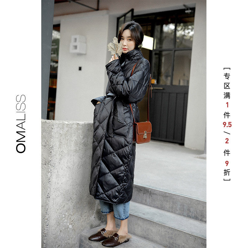 Winter thin 2021 new black down jacket women long tide ins explosive white duck down knee loose jacket
