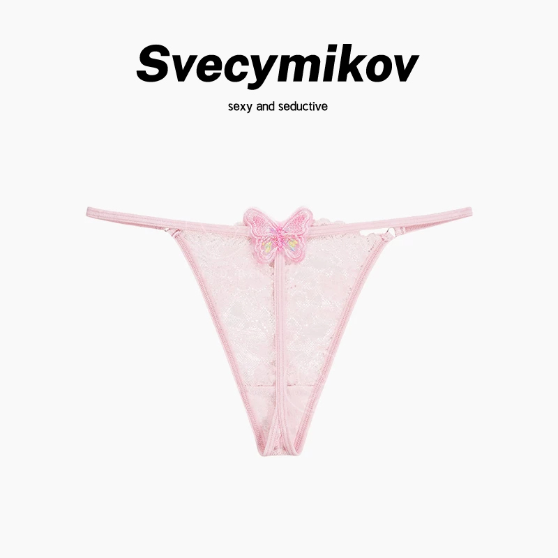 British Svecymikov Lace Panties with a String, No-Take-Off Temptation, Sexy Butterfly Design, Plus Size Fitness Thong