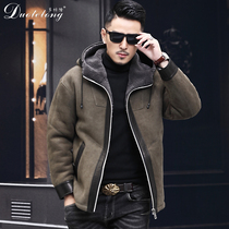 Winter new original ecological fur one man short hooded leather jacket tide Haining Leather leather fur jacket