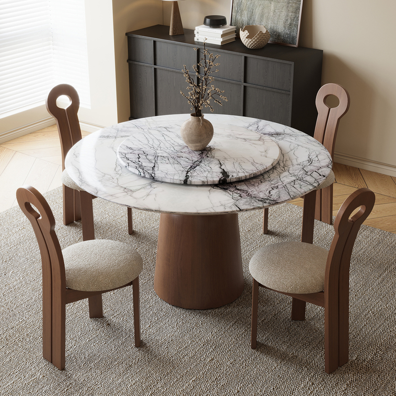 Nordic Solid Wood Natural Marble Dining Table Round 1.1m Xiangxue Mei White Luxury Stone Round Dining Table in Antique Style Nordic Solid Wood Natural Marble Dining Table Round 1.1m Xiangxue Mei White Luxury Stone Round Dining Table in Antique Style