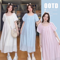 2024 new French style fresh and sweet maternity dress square neck puff sleeve fairy style mid-length dress