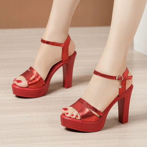 Высокие сандалии, летняя модная красная обувь на платформе, большой размер