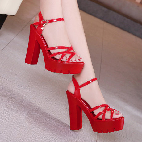 red platform thick heels