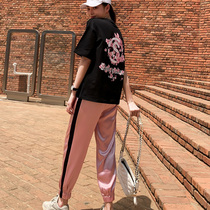 Maternity clothing fashion summer suit fashion style hot mom network infrared personality cover belly thin two-piece set of foreign style