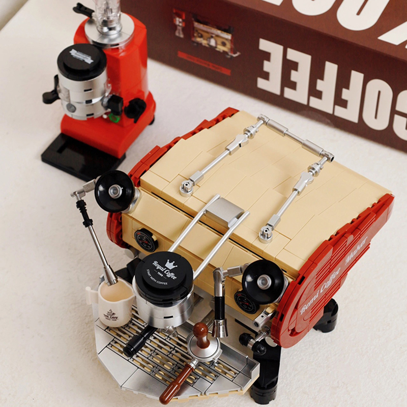 Chinese Retro Coffee Machine and Grinder Model Small Particle Scene Building Blocks Trendy Toy Decoration Graduation Gift