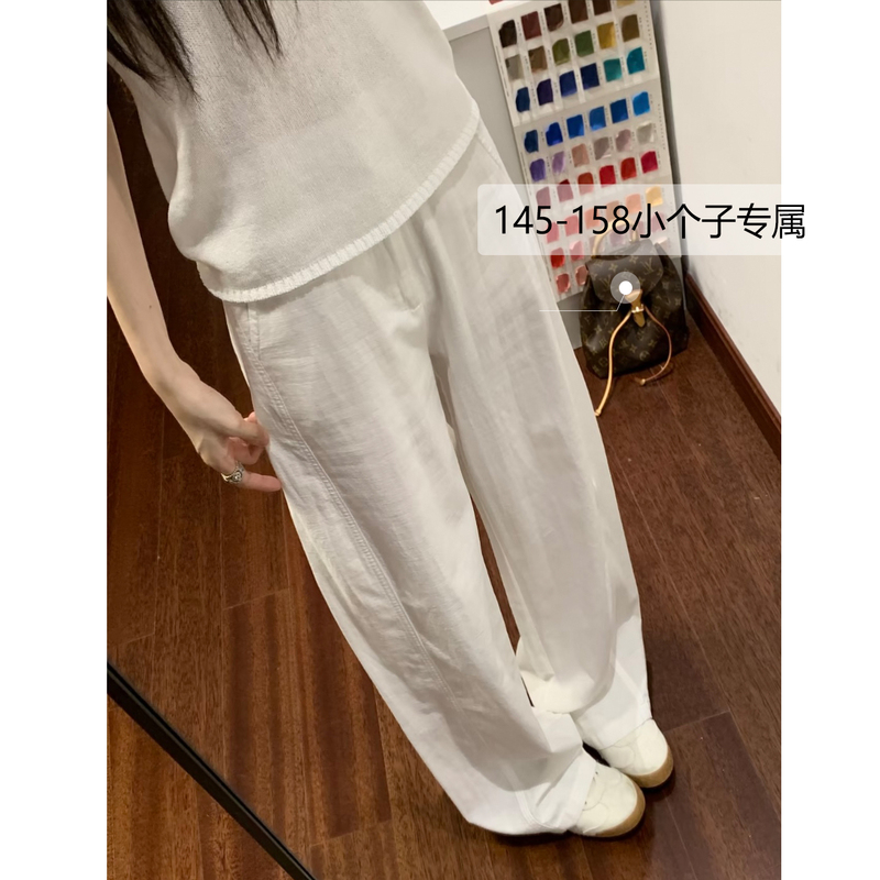 150cm Petite White Pants with Anti-See-Through Lining, Summer Thin Style, Pear-Shaped Body, High-Waisted Lyocell Drapey Cropped Pants 150cm Petite White Pants with Anti-See-Through Lining, Summer Thin Style, Pear-Shaped Body, High-Waisted Lyocell Drapey Cropped Pants