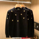 European station trendy black top men's lapel sweater light luxury little bee embroidered polo shirt men's long sleeves