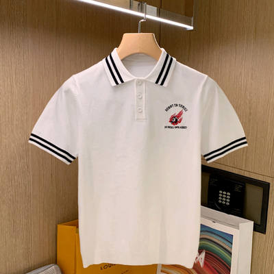Summer's new trendy slim-fitting clothes: men's polo shirt, casual men's knitted short-sleeved T-shirt, color-blocked lapel top