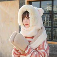 Шапка, шарф, перчатки, комплект, утепленный удерживающий тепло милый шарф-платок для школьников, в корейском стиле, 3 предмета