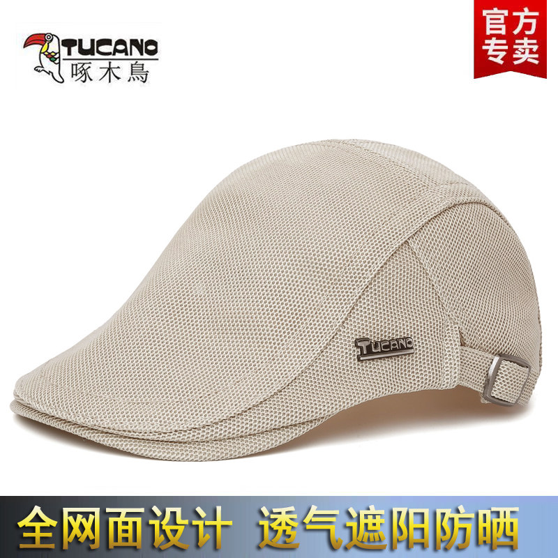 ウッドペッカーメッシュメンズベレー帽、アウトドア用日よけキャップ、中高年向け野球帽、ハイキング・旅行用キャップ。