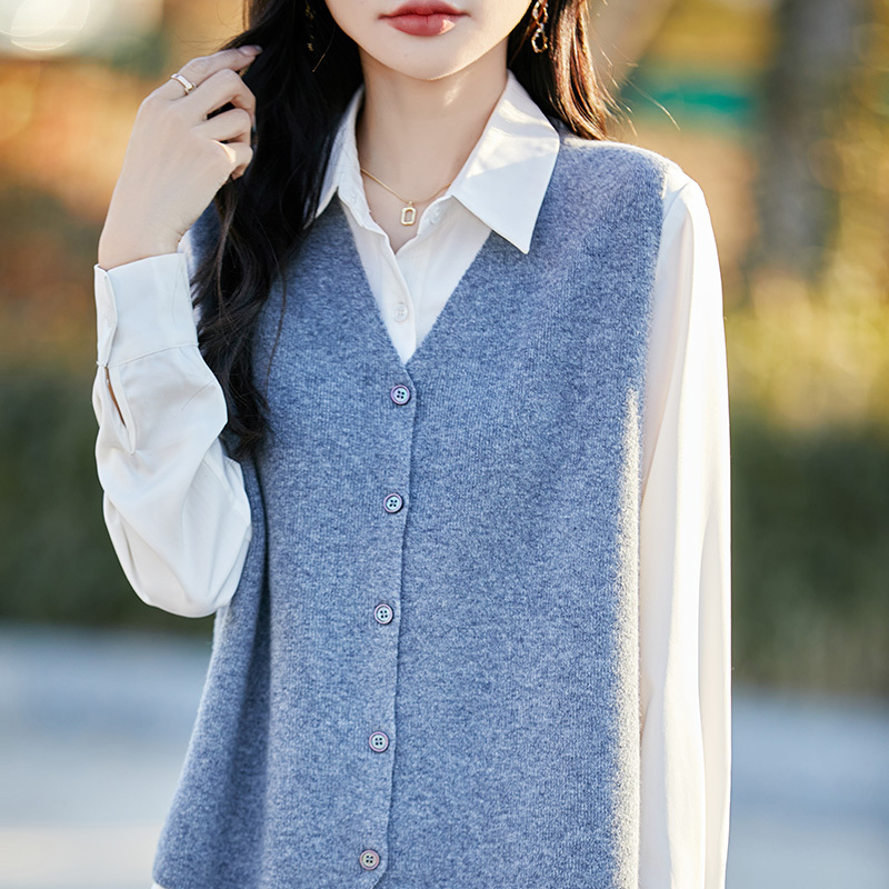 25 Autumn and Winter 100% Pure Wool Knitted Vest for Women V-Neck Sleeveless Vest Loose Sweater Casual Vest Top