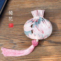 Hanfu accessories Accessories Artisanal Classical Lotus Flower Pang Bags Fubag Bags Embroidered Bunches Cotton Fabric Bags