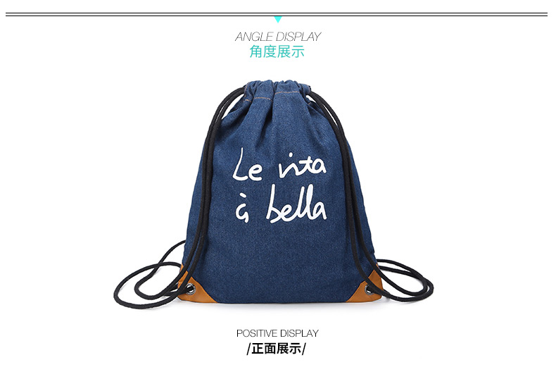 Ba lô denim Dây rút dây rút Sinh viên Ba lô Lady ngoài trời Thể dục Thể hình Túi đào tạo Túi leo núi balo công sở nữ
