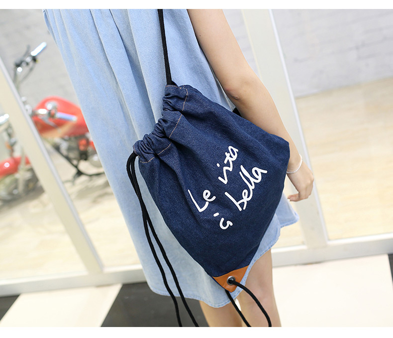 Ba lô denim Dây rút dây rút Sinh viên Ba lô Lady ngoài trời Thể dục Thể hình Túi đào tạo Túi leo núi balo công sở nữ