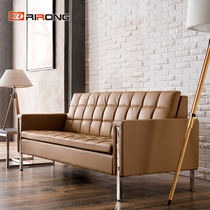 Rirong Office Furniture Simple Modern Leather Sofa Tea Table Combination Business Meeting Area Negotiation Sofa for Three