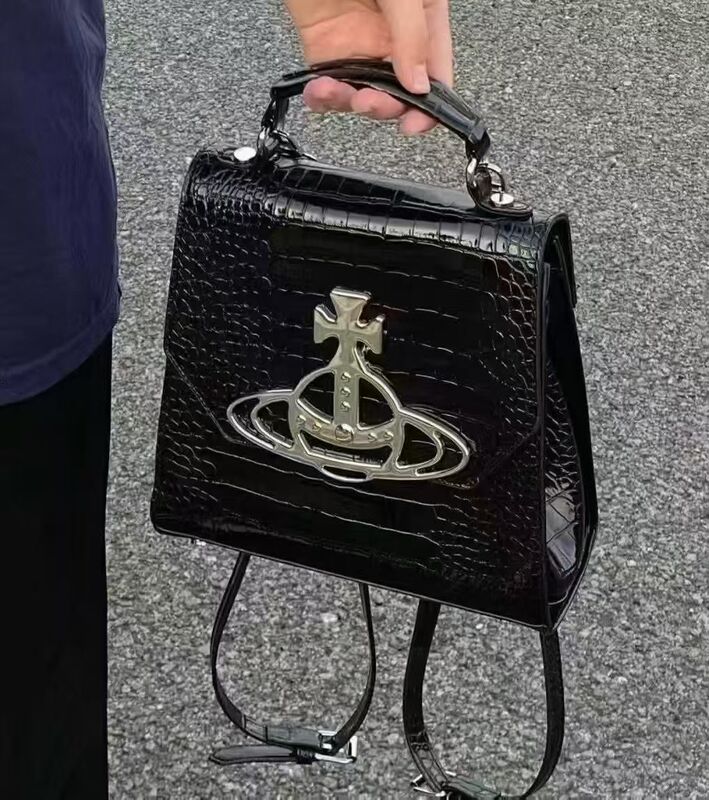 Han Free Western Queen Mother Vivian Saturn Backpack Crocodile Embossed Cowhide
