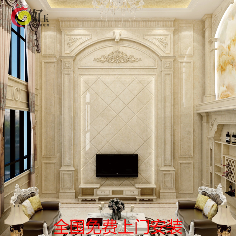 Living Room Marble Tv Background Wall 2026 New Model Villa Natural Stone Background Wall for Duplex with Open Floor Plan