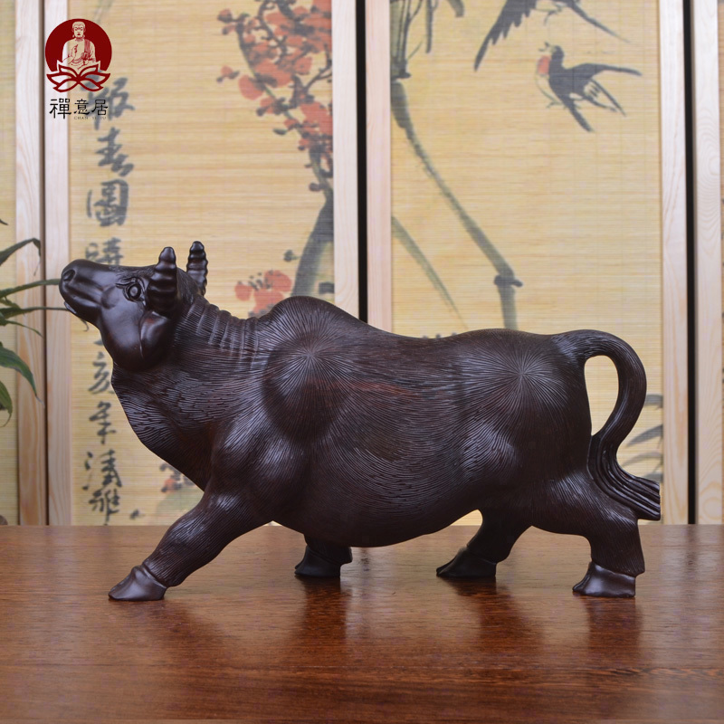 Chinese Zodiac Ox Office Decoration Mahogany Handicraft Fairy Wood Carving Solid Wood Animal Ebony Wood Handmade Cow