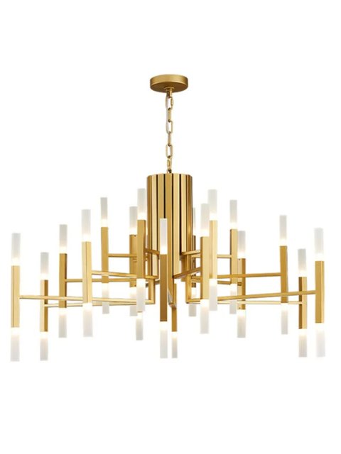 Postmodern Creative and Elegant Villa Living Room and Dining Room Lamp, Nordic Designer Duplex Minimalist Square Tube Hall Chandelier