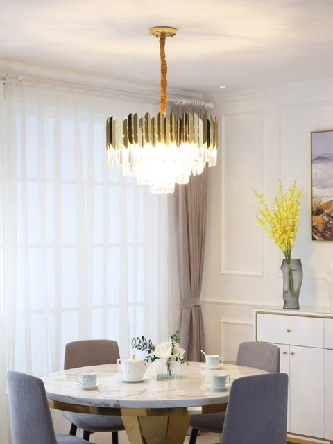 Light Luxury and Elegant Living Room Lamp, Crystal Lighting, Designer Hong Kong-Style Post-Modern Minimalist Home Gold Decorative Chandelier