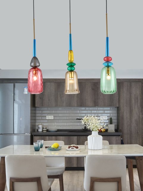 Scandinavian ins Style Colorfulful Single-Head Glass Chandelier Post-Modern Simple Retro Normcore B&B Restaurant Bar Chandelier