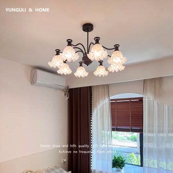 American Retro Living Room Chandelier, Simple Mid-Century Style Main Bedroom Lamp, French Romantic Lily of the Valley Flower Room Bedroom Lamp