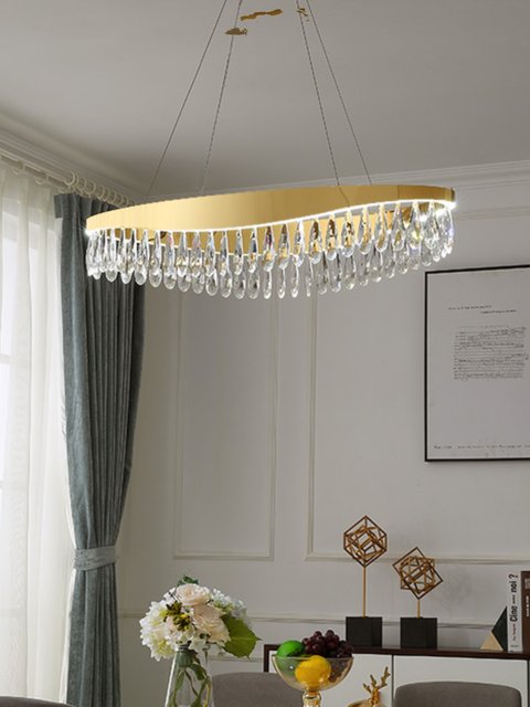 Stainless Steel Light Luxury Chandelier, Simple Post-Modern Bedroom Crystal Lighting, Round Model Room Hong Kong-Style Living Room Lamp