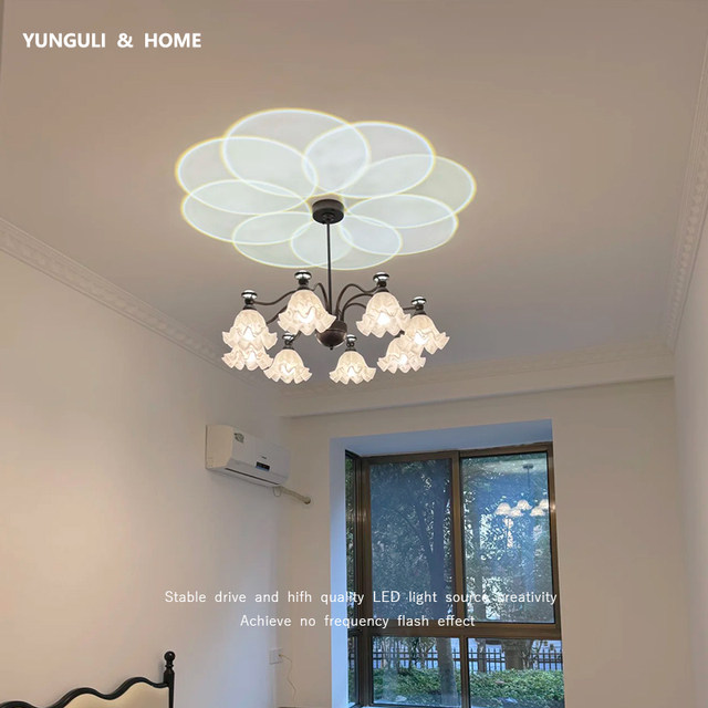 American Retro Living Room Chandelier, Simple Mid-Century Style Main Bedroom Lamp, French Romantic Lily of the Valley Flower Room Bedroom Lamp