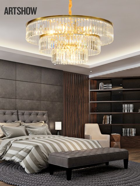 Postmodern Light Luxury Multi-Layer Crystal Dining Room Chandelier, Living Room Lamp, Bedroom Minimalist Lighting, Trendy and Elegant Light Luxury Italian Style