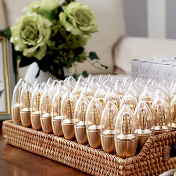 Led Light Bulb E14 E27 Screw Base Light Source 5W 7W Energy-Saving Ultra-Bright Three-Color Dimming Warm Yellow Candle Tail-Tip Bulb