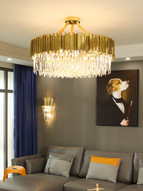 Postmodern Long Crystal Glass Rod Chandelier, Creative Luxury Engineering Model House, Hotel, Club, Restaurant, Living Room Lamp
