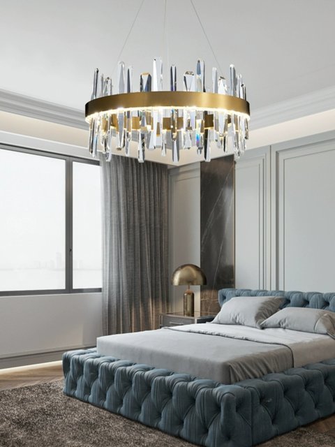 Post-Modern Minimalist French Light Luxury Living Room Chandelier Stainless Steel Crystal Bedroom Lamp Dining Room Crystal Piece Creative Lighting Fixtures