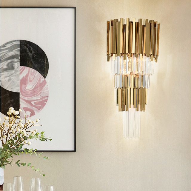 Postmodern minimalist light luxury and warm bedroom bedside crystal wall lamp villa living room hotel corridor aisle wall lamp