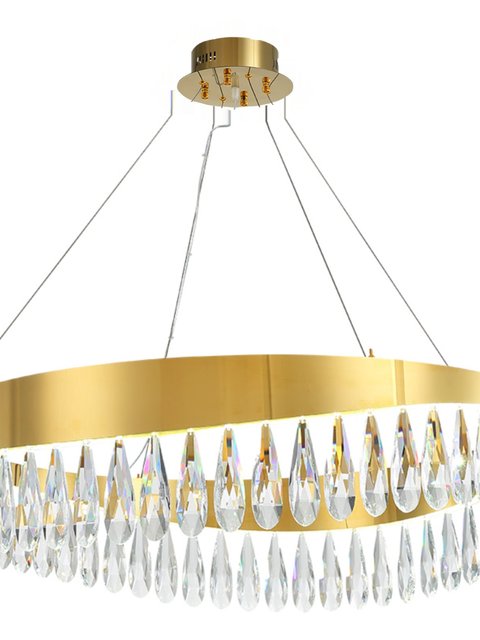 Stainless Steel Light Luxury Chandelier, Simple Post-Modern Bedroom Crystal Lighting, Round Model Room Hong Kong-Style Living Room Lamp