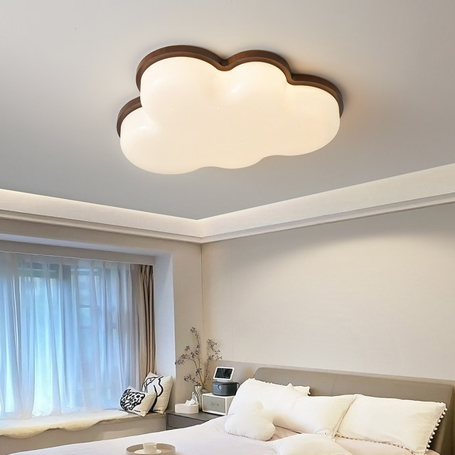 Nordic Ins Cream-Style Solid Wood Cloud Ceiling Light Led Children's Lamp Modern Minimalist Cozy Children's Room Ceiling Light