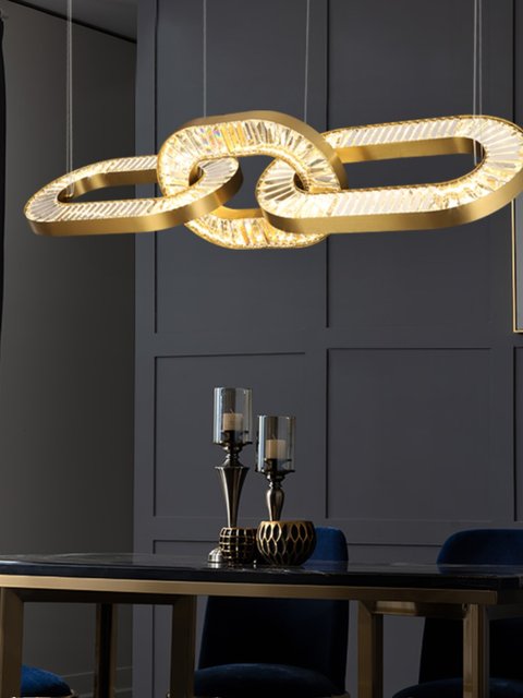 Light Luxury Minimalist Crystal Iron Chain Chandelier, Personalized and Creative Lighting for Dining Room, Living Room, Study, Bedroom, Multi-Layer Duplex Lighting Fixtures