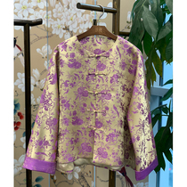 Purple gold color satin jacquard coat 2024 spring and summer new temperament thin new Chinese blouse color display slim