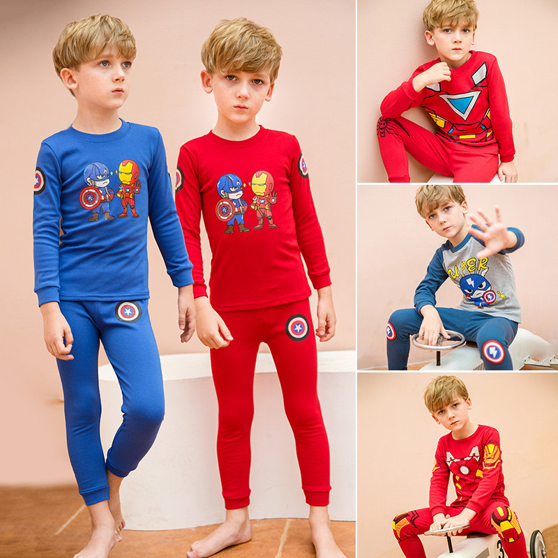 Boys' underwear suits, autumn clothes, sanitary pants, cotton, spring and autumn, spider-man, boys, children, middle-aged children, children's bottoming pajamas