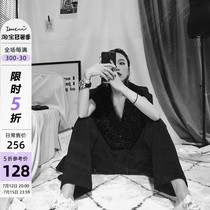 IAMCPLUS sanie black big long leg broadlegged pants woman summer high waist covety straight suit tug pants