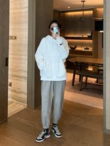 Japanese gray sports pants women's loose toe spring high waist Joker straight leg casual nine-point pants tide