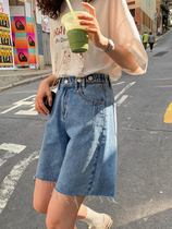 South Korea High Waist Jeans Shorts Women 50% Pants 2022 Summer New Loose slim Han version A character wide-legged pants