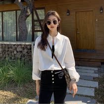 South Korea white shirt women's design sense niche early spring solid color long sleeve temperament light luxury inside bf wind folding shirt