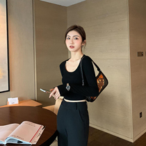 Korean summer knitted long sleeve T-shirt base shirt female Joker slim high waist short temperament round neck slim top