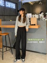 GRACESOULS high waist mop suit pants women's Japanese drape casual Joker pants straight loose wide leg pants